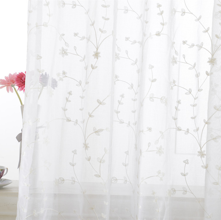 White sprig embroidered wedding backdrop curtain elegant bay window balcony curtains living room