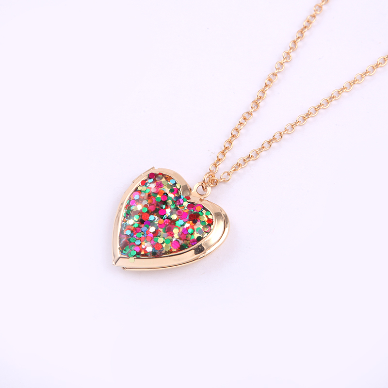 JOJO Wholesale Custom Metal Gold Plated Openable Fancy Glitter Heart Locked Pendant Photo Engraved Kids Necklace