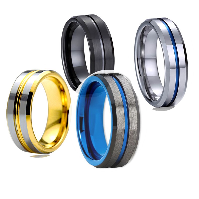 Кольцо из карбида вольфрама с матовым покрытием, цвет серебро, золото, синий, черный