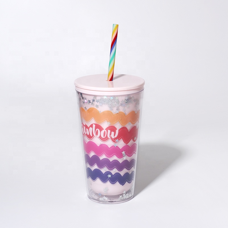 Girlwill радужные пластиковые стаканы для воды с крышками и соломинками цветные пластиковые кружки Пользовательский логотип
