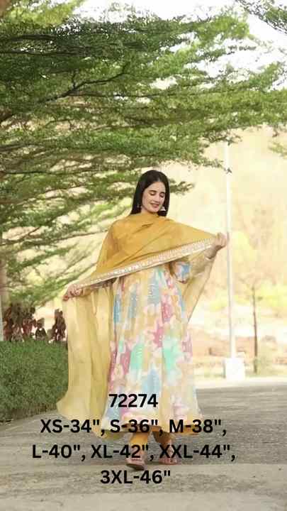 DESIGNER CHINON EMBROIDERY WORK GOWN WITH DUPATTA CHIKU|