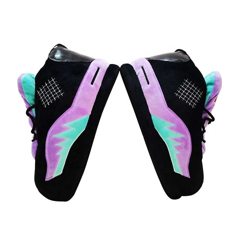 Фиолетовый молния AJ кроссовки тапочки из плюша на резиновой подошве, домашняя обувь, пушистые домашние тапки