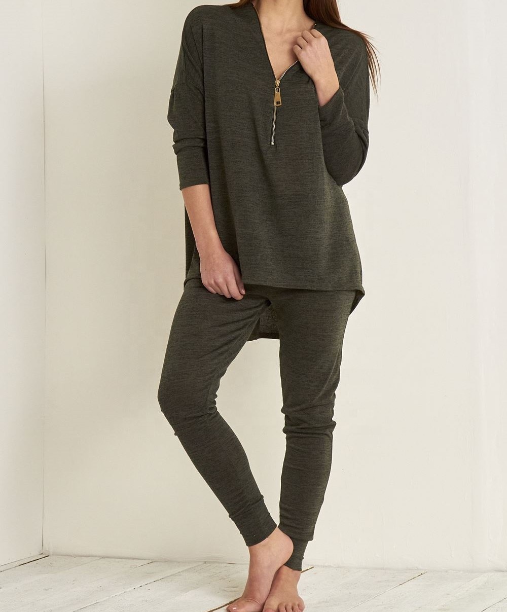 Высококачественная женская пижама на молнии с длинным рукавом, индивидуальный дизайн, оптовая продажа