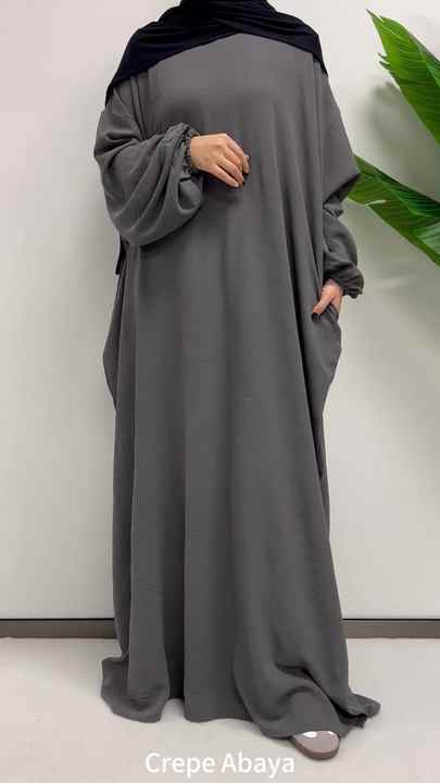 Soft Crepe Abaya with Pockets Balloon Sleeves Elastic Cuffs