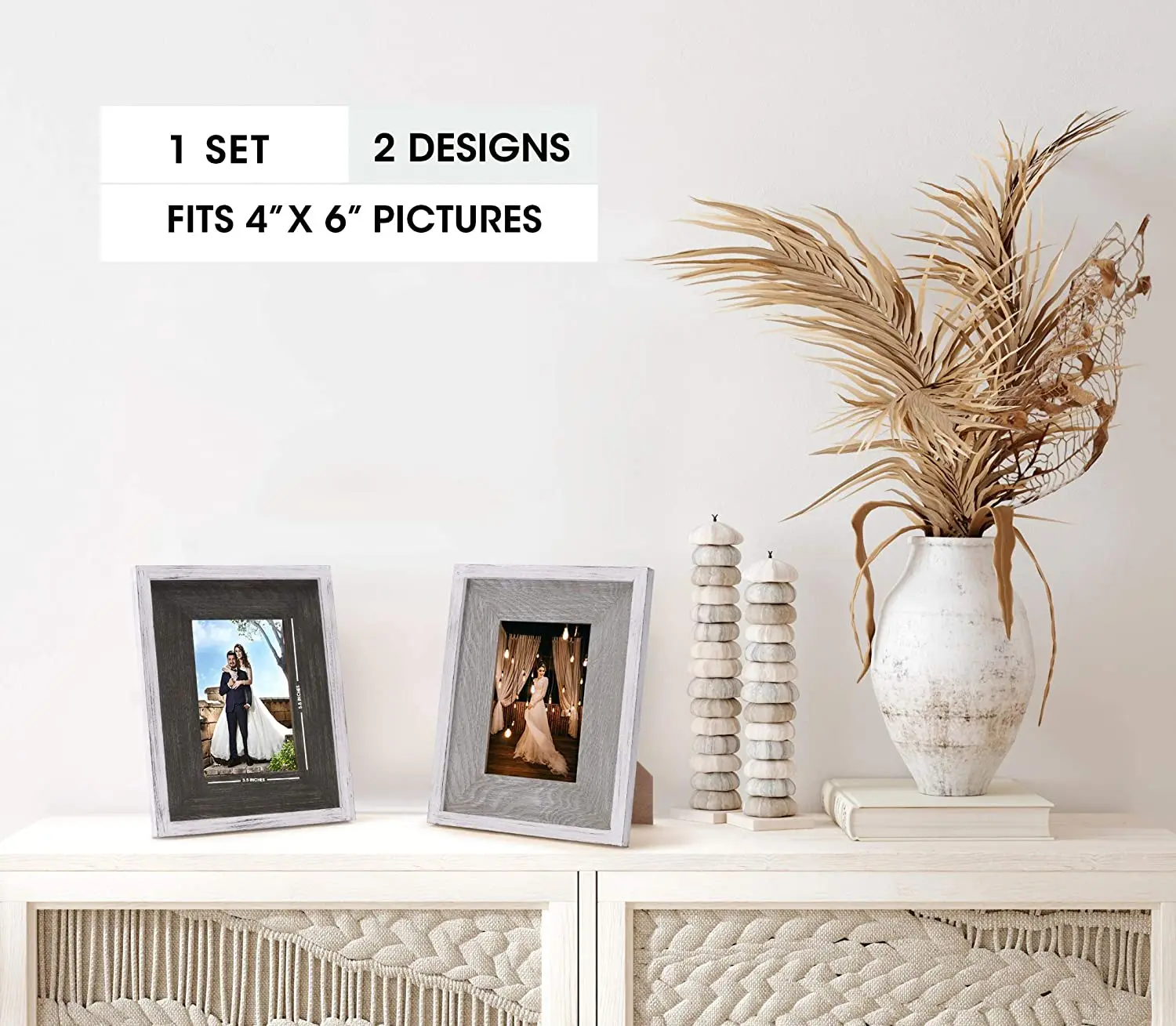 Rustic 4x6 Picture Frames 4x6 Frame Set of 2 Grey & Brown Farmhouse Picture Frames for Wall with Real Glass Rustic Home