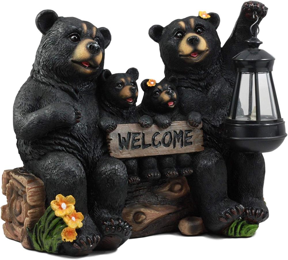 Маяк счастья деревенский черный медведь СЕМЕЙНЫЙ Знак Приветствия статуя с солнечным светодиодным фонарем
