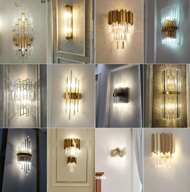 Modern creative gold color crystal wall lamp for living room villa hotel department