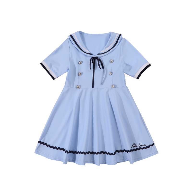 暑期学校衬衫高品质批发中小学浅蓝色儿童校服儿童女童连衣裙