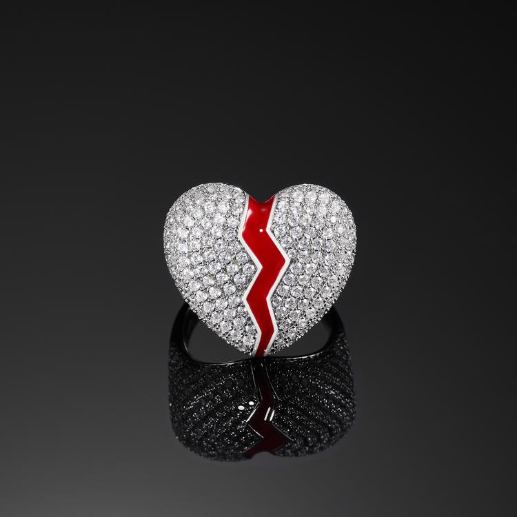 AAA Gems Unique Solid 925 Sterling Silver Mens Ring Iced Out Broken Heart Moissanite Diamond Ring with GRA