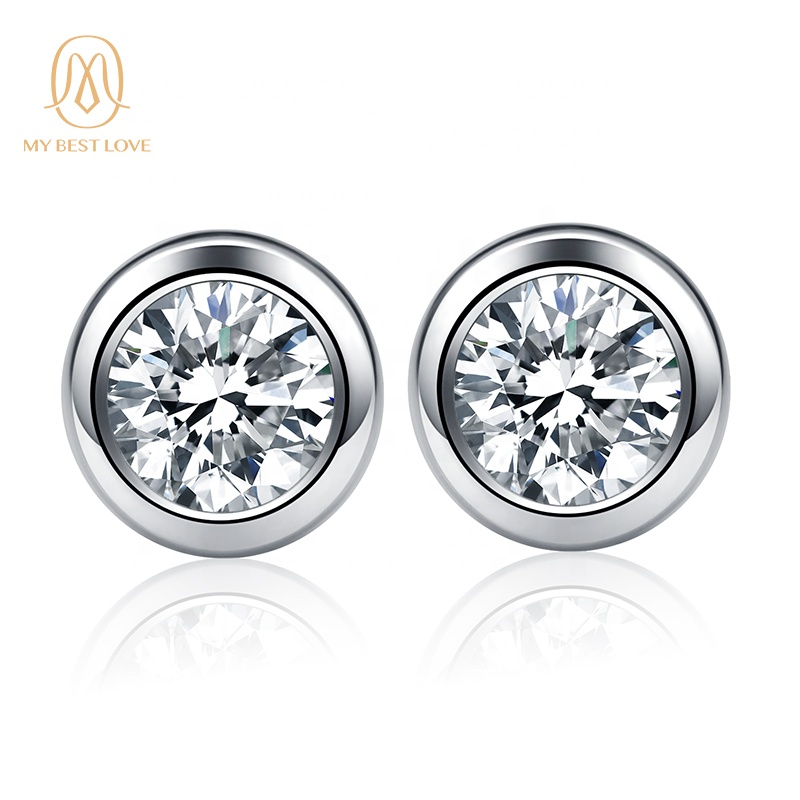 0.5Ct 1Ct Moissanite Diamond Earrings Round DE VVS Moissanite 925 Sterling Silver Studs Set