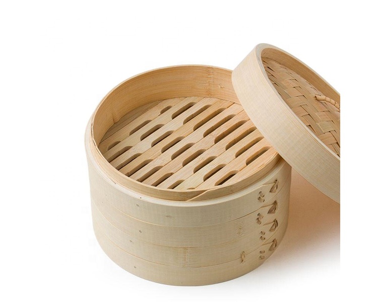 High quality fashionable lifestyle Natural Bamboo food Steamer for Chinese Dim Sum round Dumpling Steamer