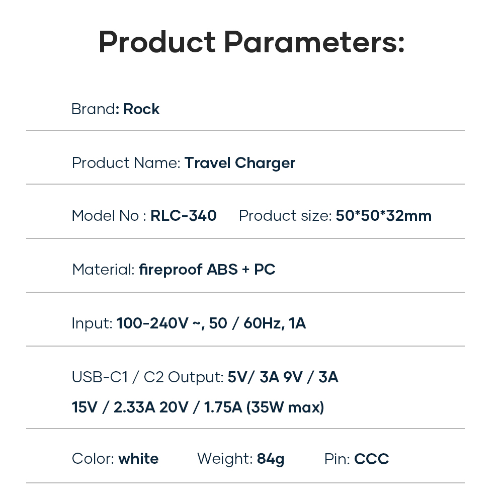 Gadgetoo Rock T38 35W Dual Port Usb C Travel Charger