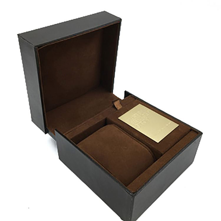 Boîte en bois usine personnalisée en gros haut de gamme High End Fashion Boîte de montre en cuir PU avec plaque d'or