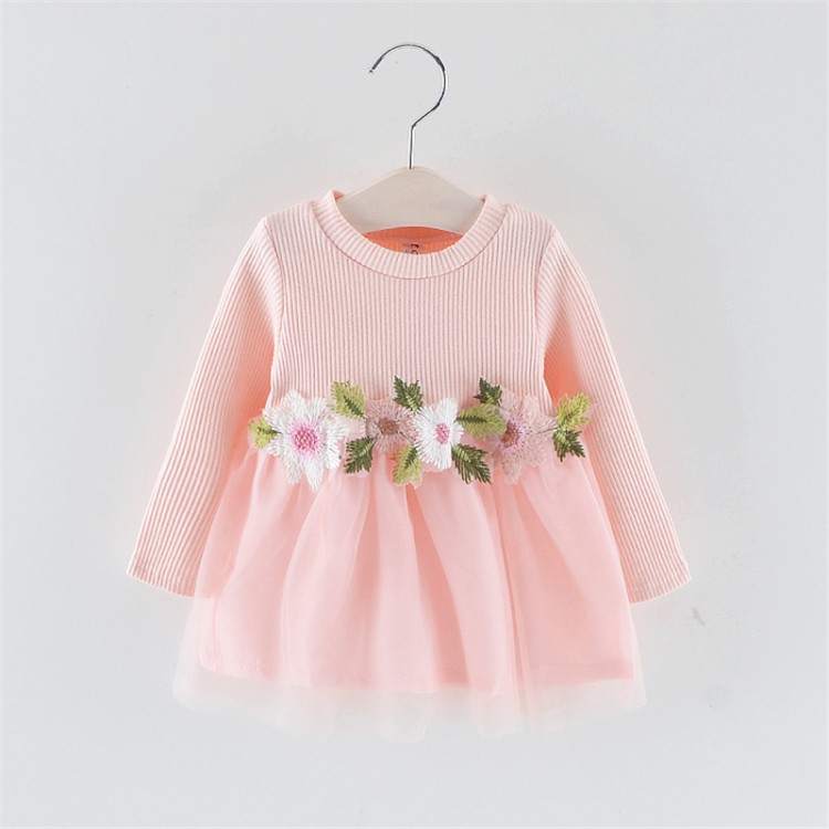 Оптовая продажа; Трикотажный топ в рубчик с длинными рукавами для маленьких девочек; Юбка-пачка; Розовое праздничное фатиновое платье с цветочным узором для маленьких девочек