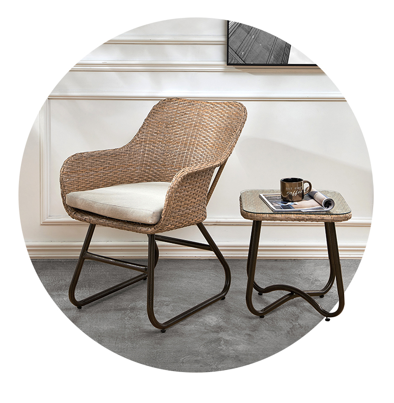 Outdoor balcony small table and chair leisure tea table combination back cane chair three sets of courtyard