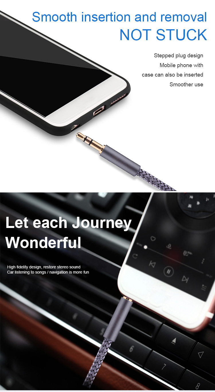 Colorful Stereo Jack Cables Braided Black 2 Rca 3.5 Mm Digital To Male Car Audio 3.5mm Aux Cable