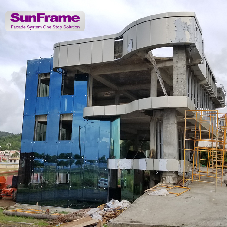 Vidros de sol Frame Exterior Vidros Duplos Painel da Fachada do Edifício de Vidro Projeto Do Sistema de Parede de Cortina de Alumínio