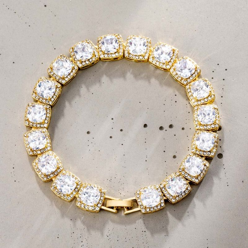AAA Gems 14K Gold Plated 925 Sterling Silver 10mm Clustered Moissanite Diamond Tennis Bracelet in Yellow Gold