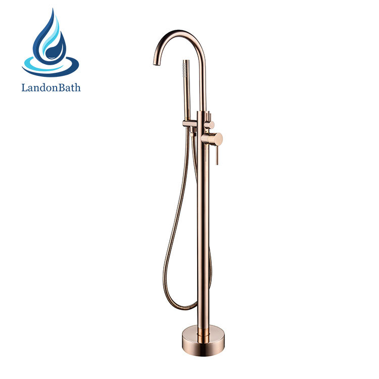 Brushed Gold Plated Floorstand Faucet Bath And Shower Faucets Floor Bathtub Water Mixer Golden Standing Spout