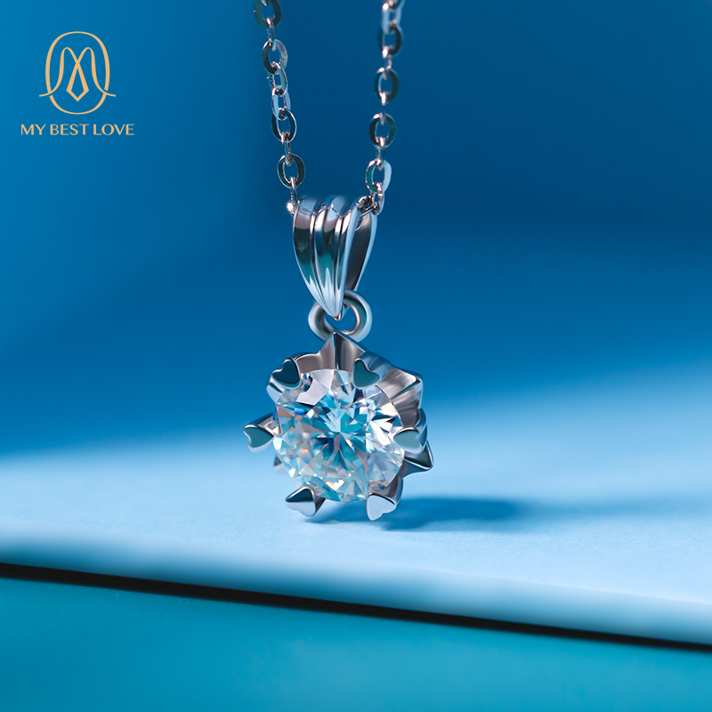 18K Pure White Gold Korean Style Excellent Craft Charm Pendant Moissantie Diamond Necklace Set