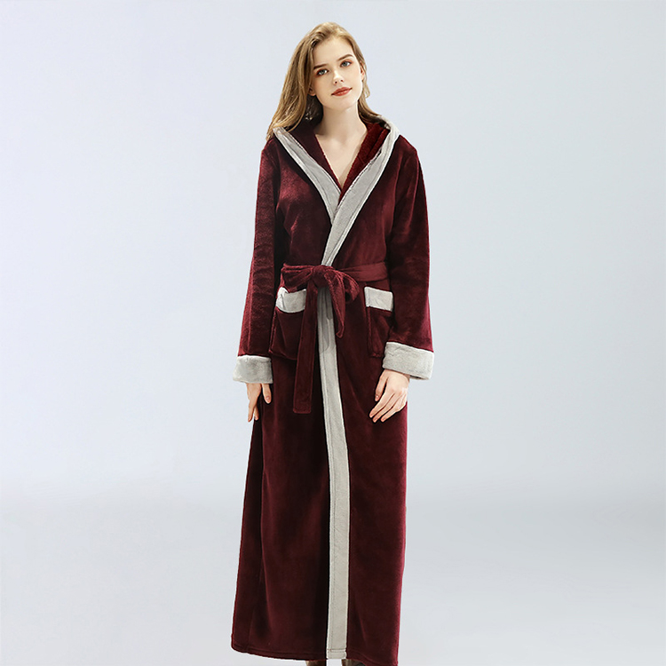 Luxury Blue Burgundy Women Men Thermal Coral Fleece Dressing Gowns Bath Robes