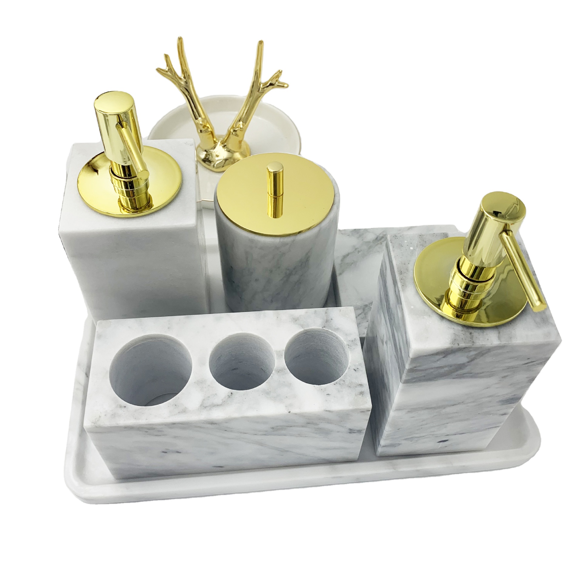 Manufacturer Wholesale 6 Pieces Marble Color Soap Dispenser Bathroom Accessories Set Marble Bathroom Sets