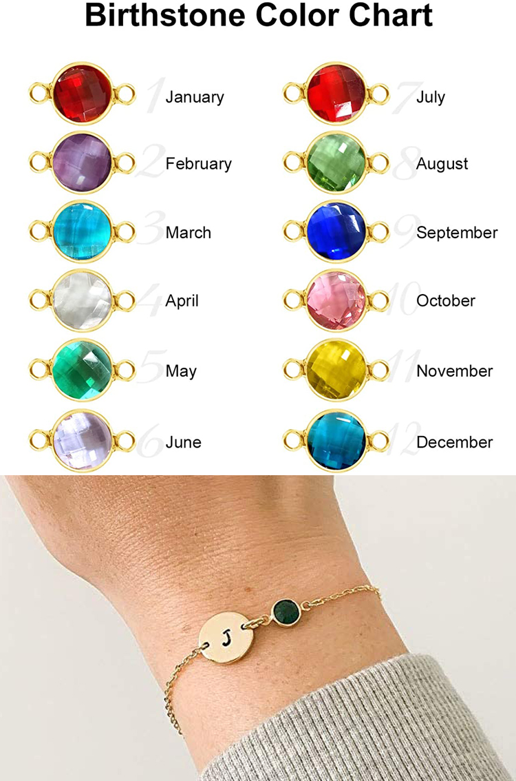 personalised women girls gift minimalist diy jewelry birthstone crystal 18k gold custom name plate bracelet