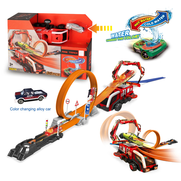 Самодельный комбинированный гоночный автомобиль, трек, игрушка, катапульта, литой под давлением автомобиль, слот, игрушка с изменением цвета, автомобиль из сплава, металлический литой игрушечный автомобиль для детей