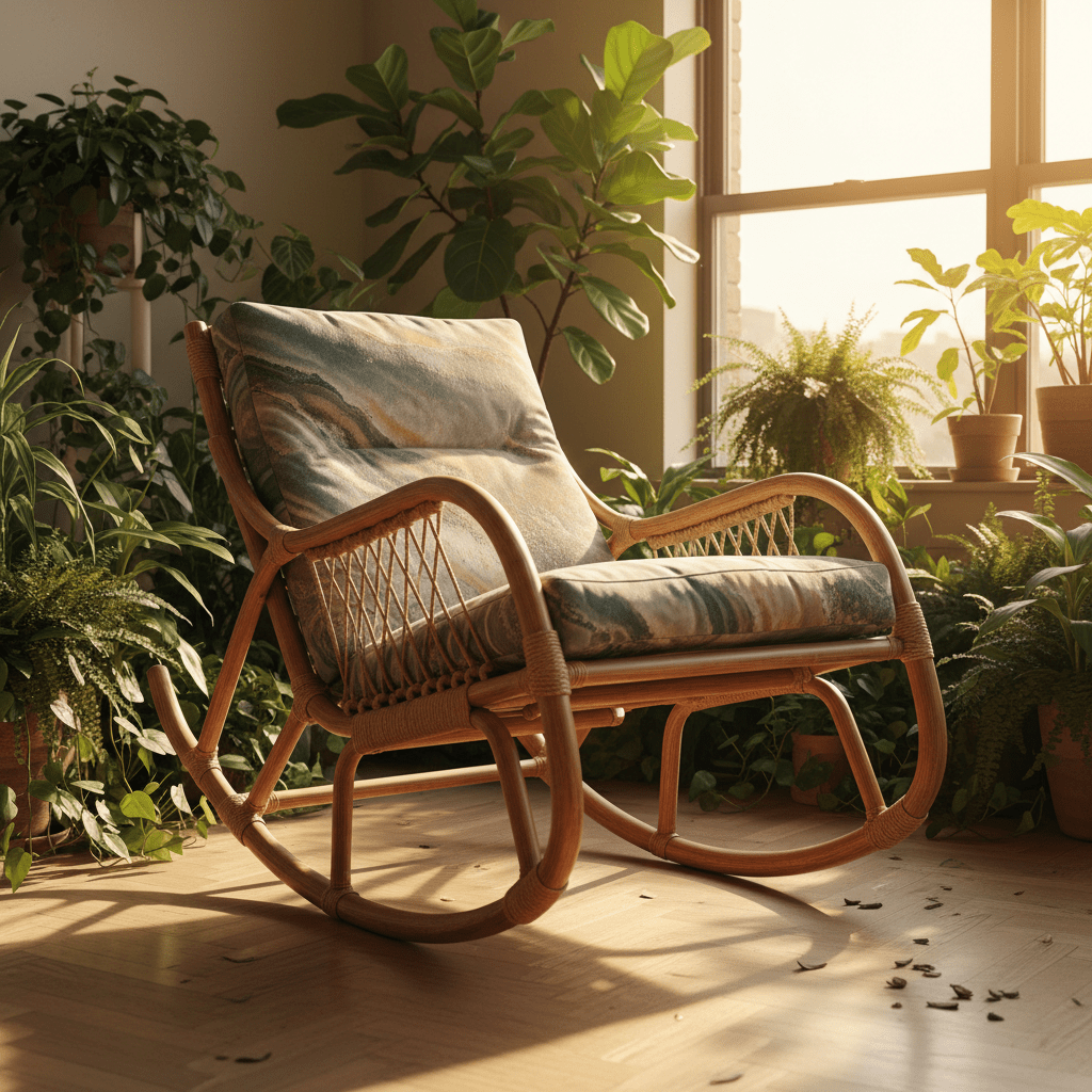 ADHD-friendly meditation chair with bamboo frame and textured cushions.