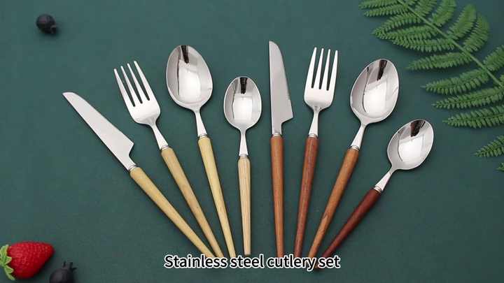 Home Kitchen Restaurant Silverware Wood Handle Stainless Steel