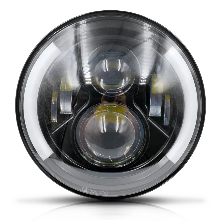 Новая 7-дюймовая светодиодная фара дальнего и ближнего света 75 Вт, поворотный сигнал, система автомобильного освещения с янтарными ангельскими глазами, 7x6, фара для внедорожника CJ TJ JK