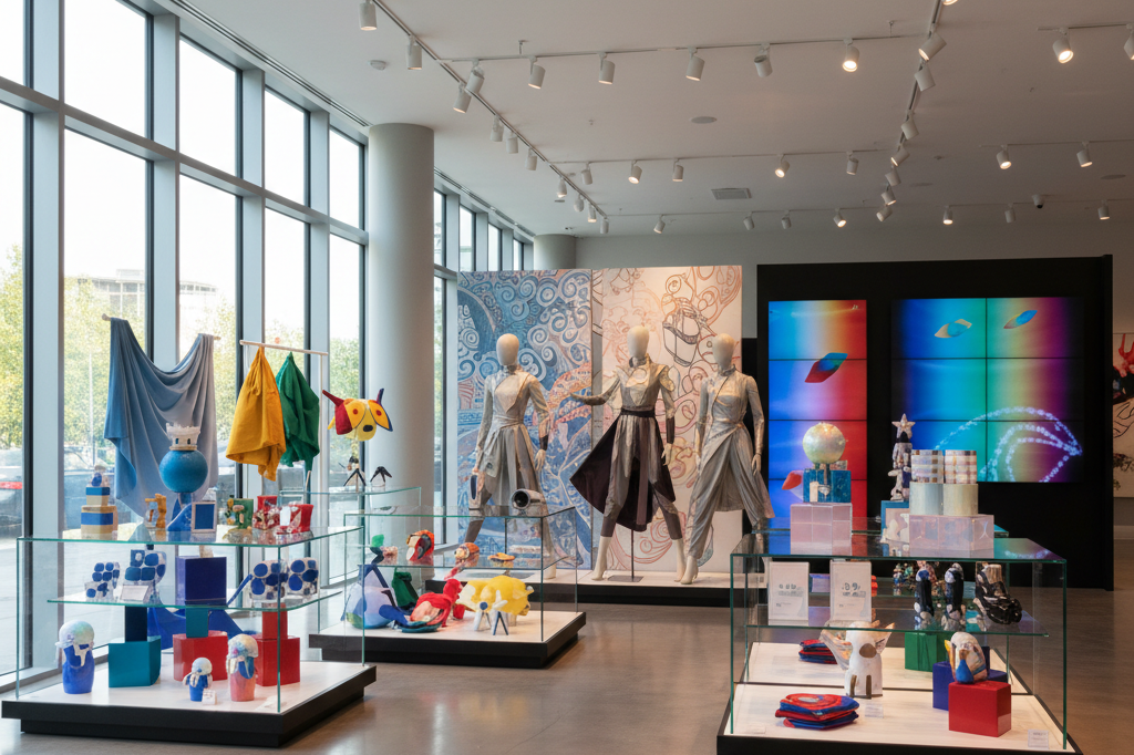 Modern retail display showcasing themed products under natural and ambient light, reflecting entertainment marketing trends