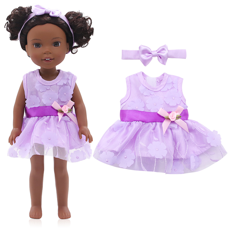 Кукла говорить 2020 Новое поступление дял 18-дюймовой куклы фиолетового цвета с цветочным рисунком, платье с бантом на поясе газовое платье ручной работы, одежда