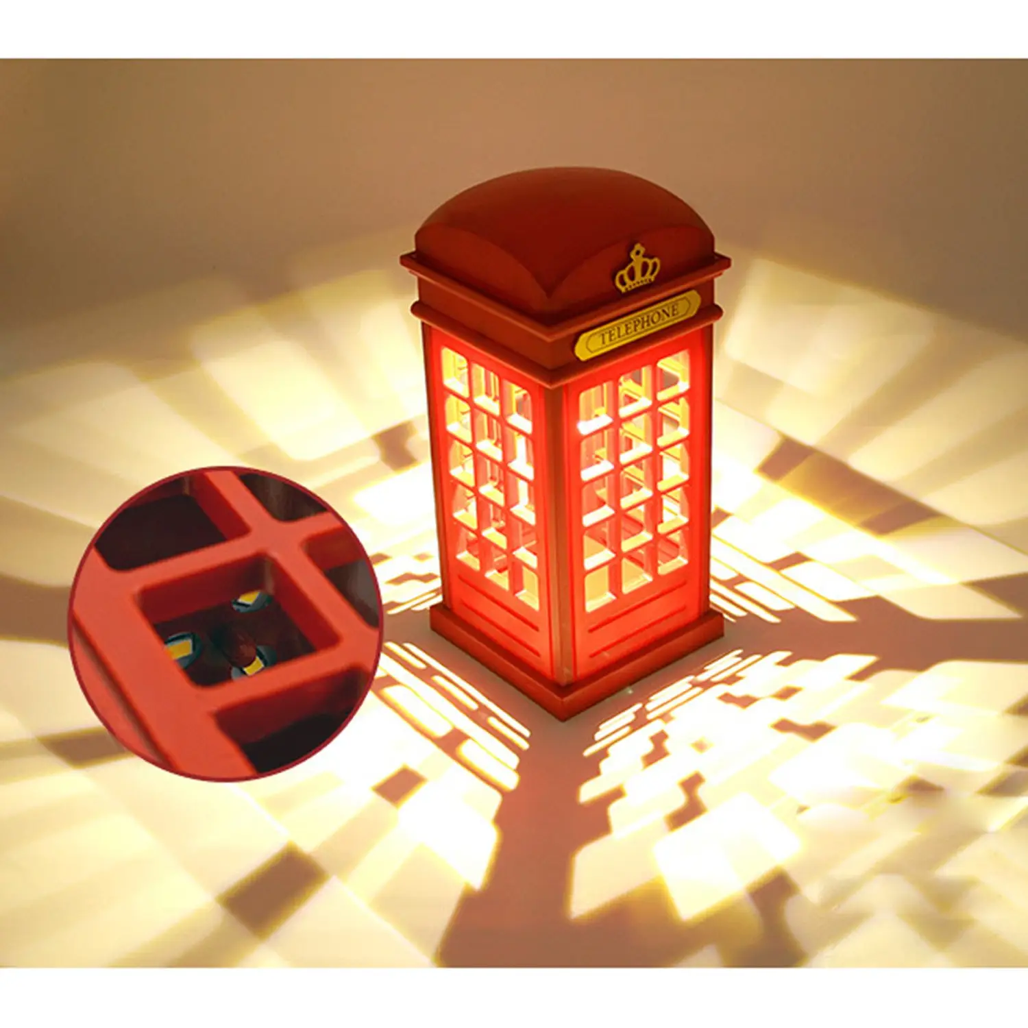 Bedside Lamp LED Night Desk Light -  London Telephone Booth Design, USB Charging LED Table Lamp