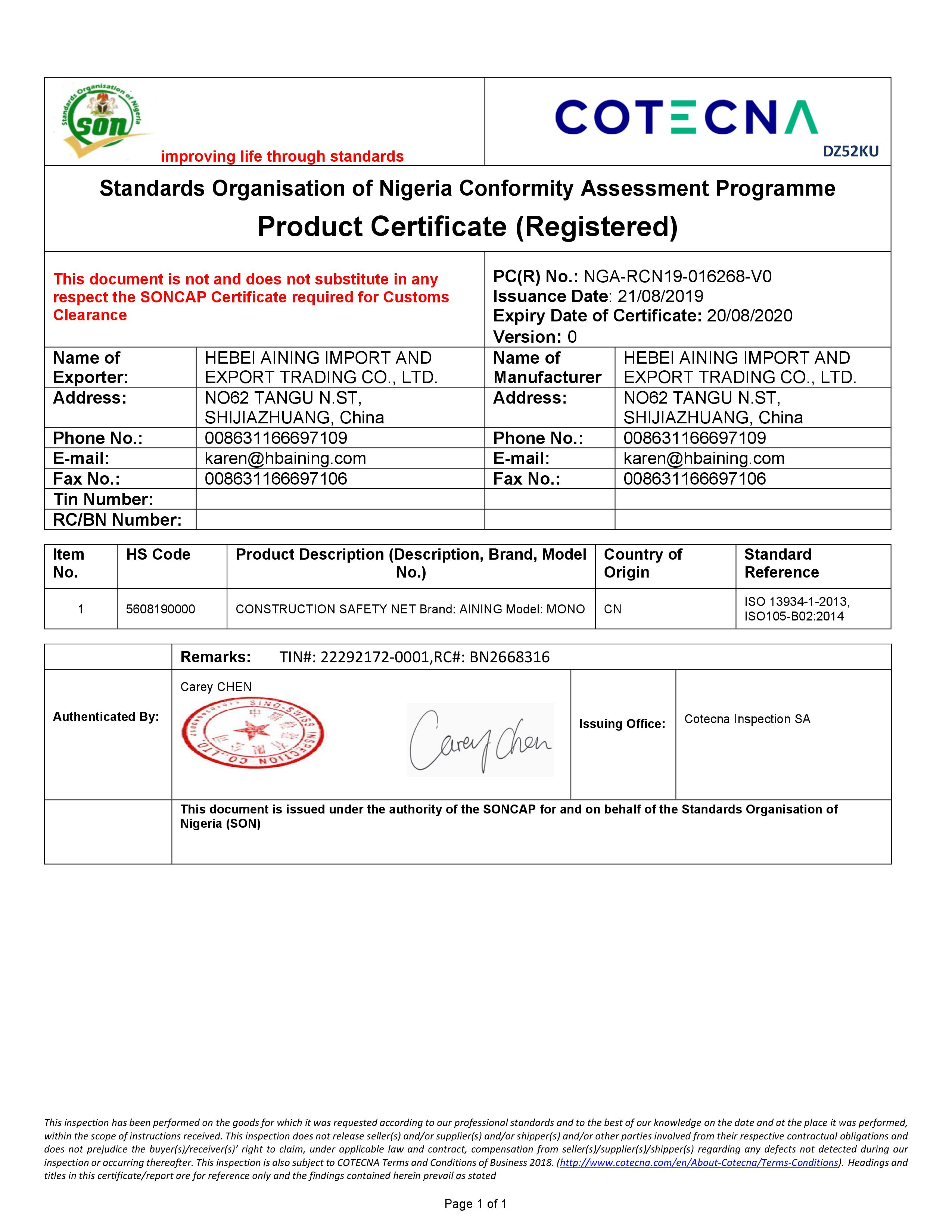 hebei aining import and export trading co., ltd.