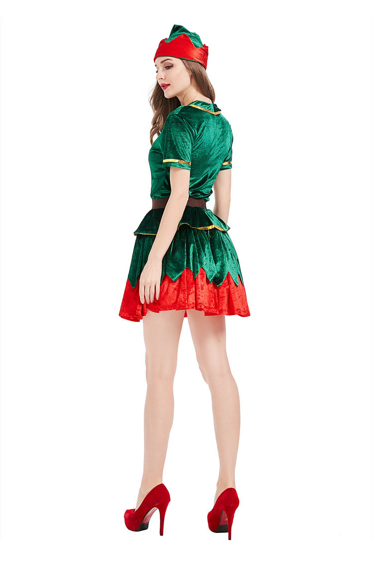 Christmas Party Green Gilt Double Layer Irregular Cotton Elegant Ladies Dress
