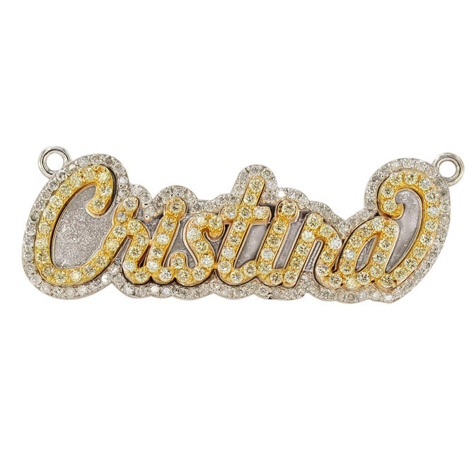 Personalized Iced Name Plate Pendant Bling Cristina 10K Solid Gold Moissanite Diamond Pendant Necklace for Woman Men