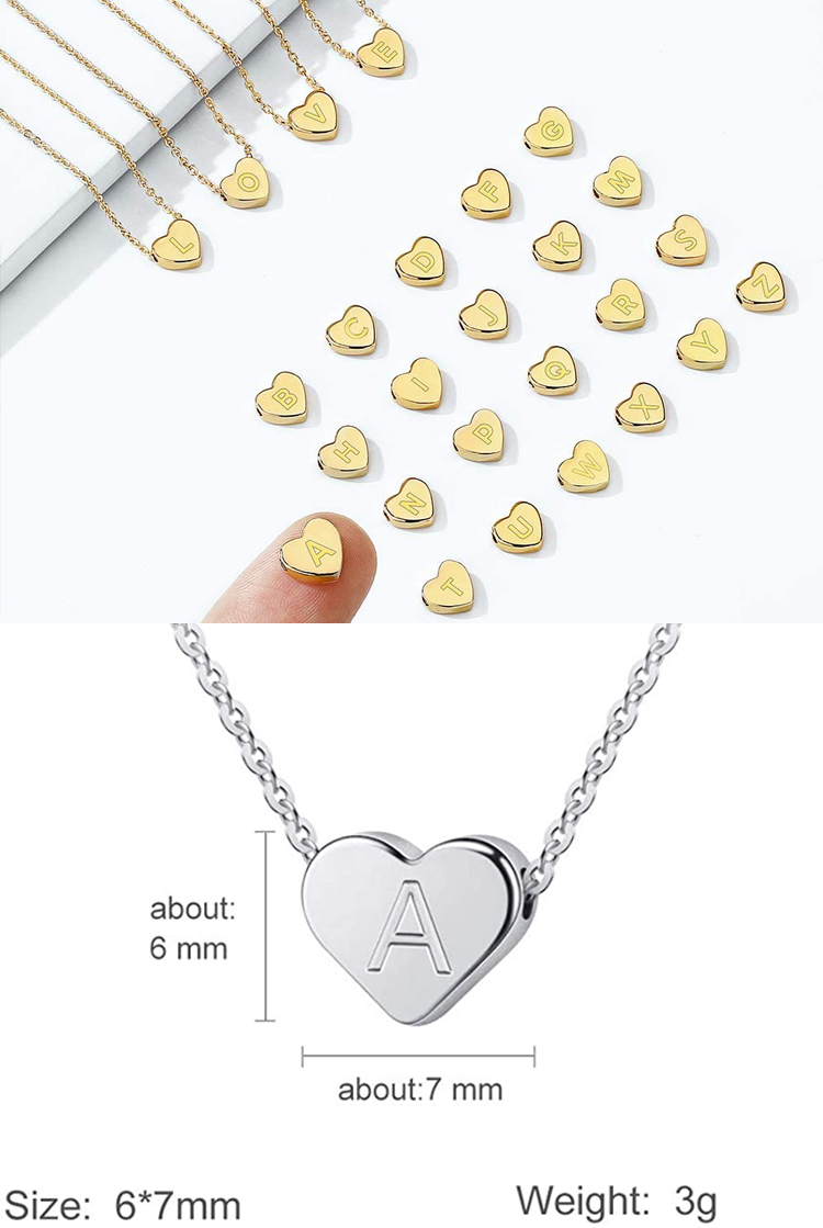 Wholesale mujeres joyería de acero inoxidable pequeño 18k 14k chapado en oro niños del alfabeto delicado del encanto de la letra inicial de encargo del collar del corazón