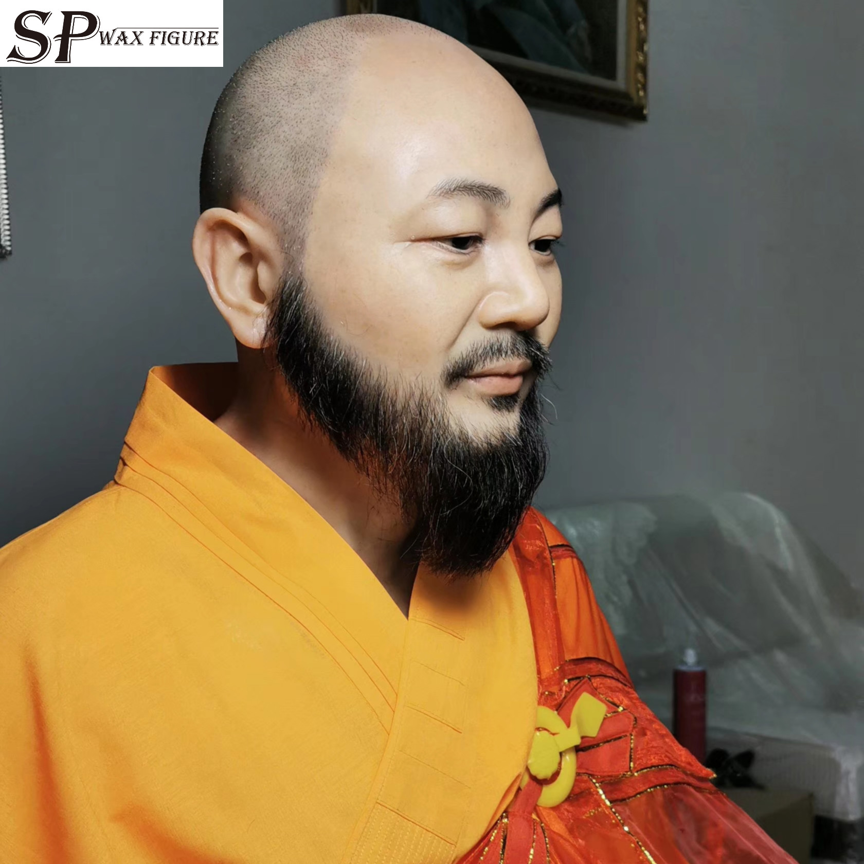 超现实生活佛和尚人真人大小硅胶蜡像,高模拟蜡像, 蜡硅胶雕塑