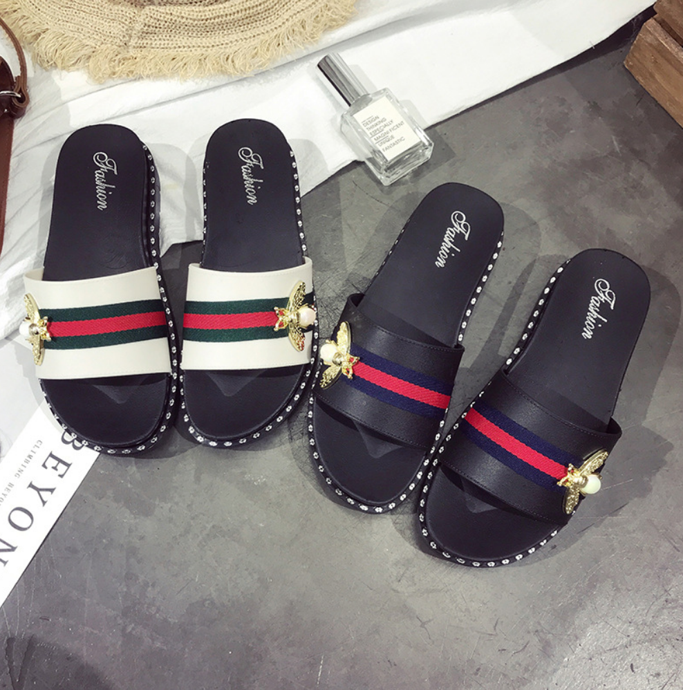 Шлепанцы женские на плоской подошве, Эва, сандалии для девушек, маленький верх, пчела, летние Тапочки