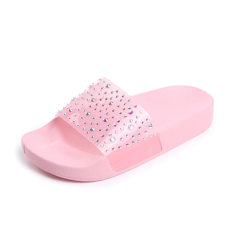 Обувь, оптовая продажа, детские тапочки, летние шлепанцы для девочек с кристаллами и бриллиантами, пляжные сандалии, повседневная обувь из ПВХ