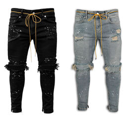 Fashion men's jeans  Slim fit ripped feet pants New outdoor breathable men's jeans