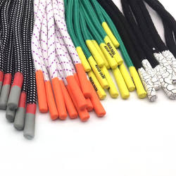 Wholesale polyester drawcords and shoelaces custom logo silicone dipping tips hoodie drawstring pants rope