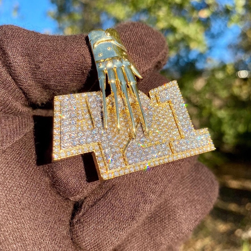 Hip Hop Iced Out Pass Diamond Tester Jewelry Silver 925 Clawing Setting Loose Moissanite Diamond Letter Pendant Necklace