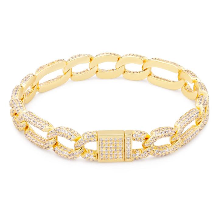 AAA Gems 10mm Iced Figaro Bracelet 14K Gold Over Silver Moissanite Diamond Bracelet with GRA