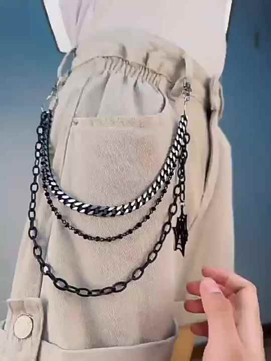 New Hip-hop Punk Metal Spike Rivets Pants Chain Multi-layer Waist