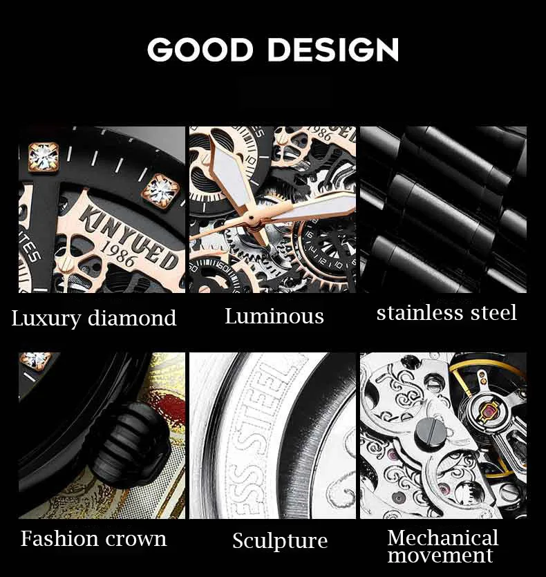 KINYUED Factory Brand Mechanical Watch Manufacturer Customized Custom LOGO Fashionable Men's Leather Mechanical Watch