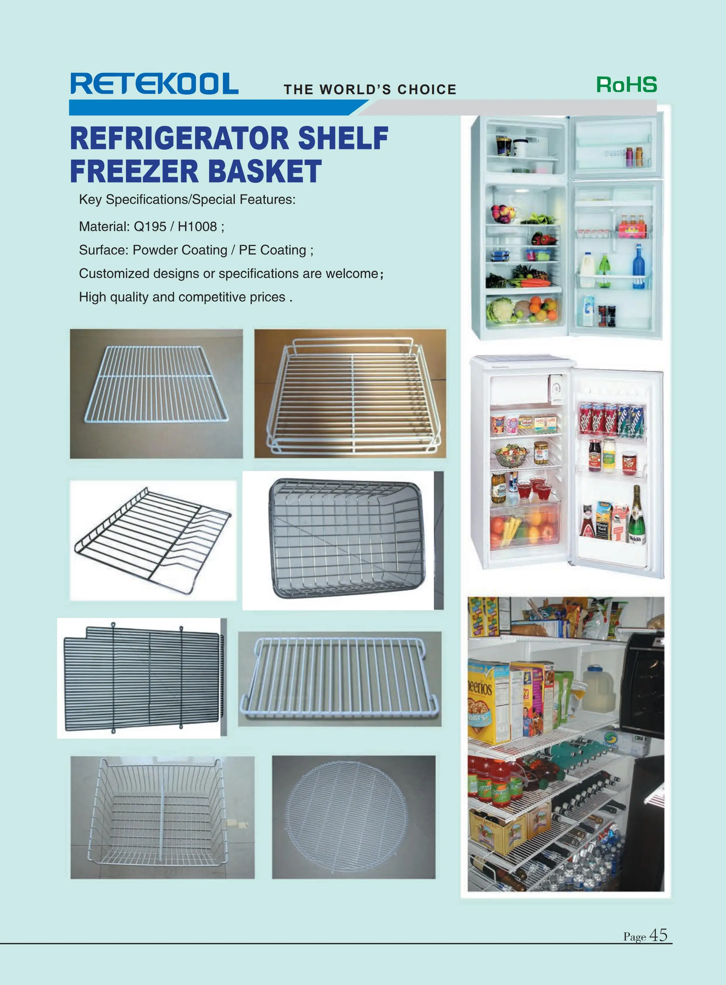 Commercial Refrigerator Freezer Powder Coated Wire Mesh Shelves