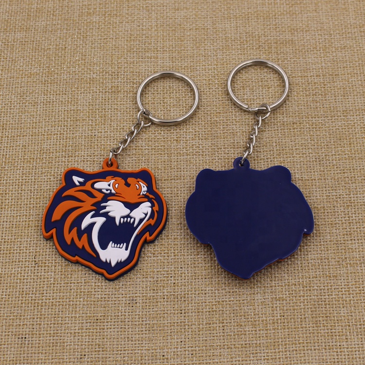 Пользовательские логотип тигр форма 3D мягкий ПВХ брелок с кольцом