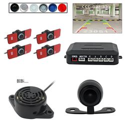 Car Parking Sensors Parktronics 4 White/Silver/Black Sensors Reverse Backup Radar Sound Buzzer Alarm Adjustable Sound